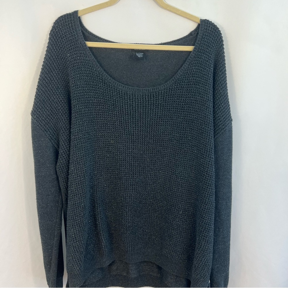 Calvin Klein Women Size 2XL Pullover Sweater Gray Long Sleeve Cable Knit Sparkle